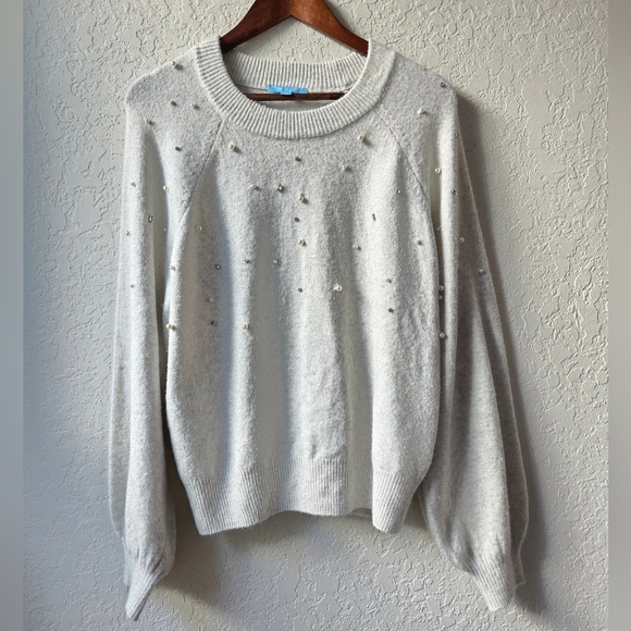 Draper James RSVP Long Sleeve Gray Jeweled Sweater Size Large - Picture 5 of 15